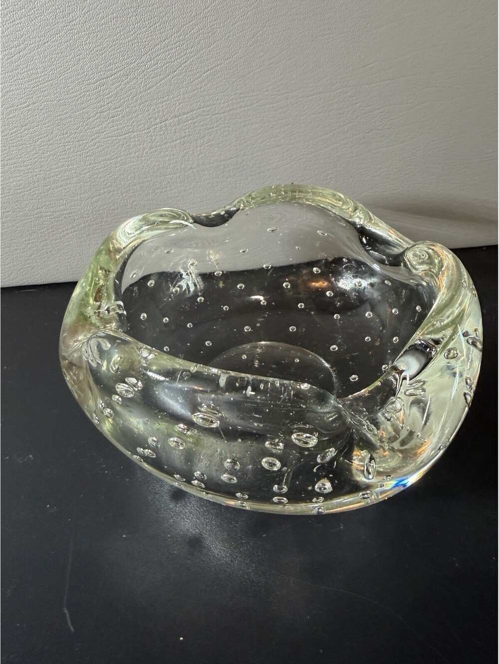 Rare Vintage Bullicante Clear Bubble Glass Heavy Ashtray /Bowl